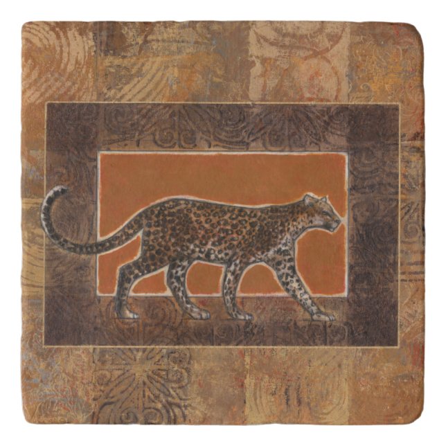 Leopard on Orange and Brown Background Trivet (Front)