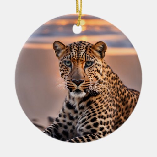 Leopard on the beach ceramic ornament