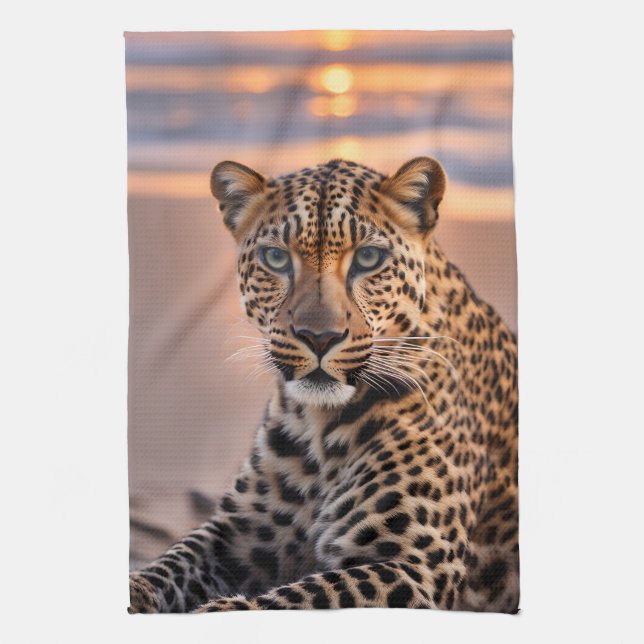 Leopard on the beach kitchen towel (Vertical)