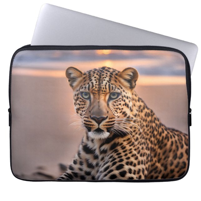 Leopard on the beach laptop sleeve (Front)