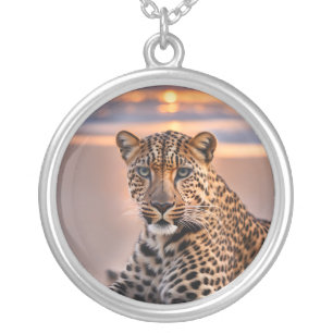 Leopard on the beach silver plated necklace