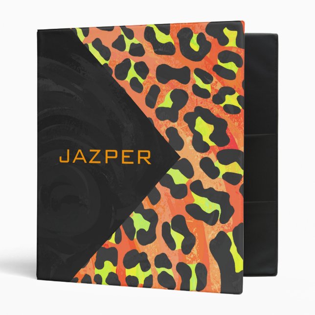 Leopard Orange and Yellow Monogram 3 Ring Binder (Front/Inside)