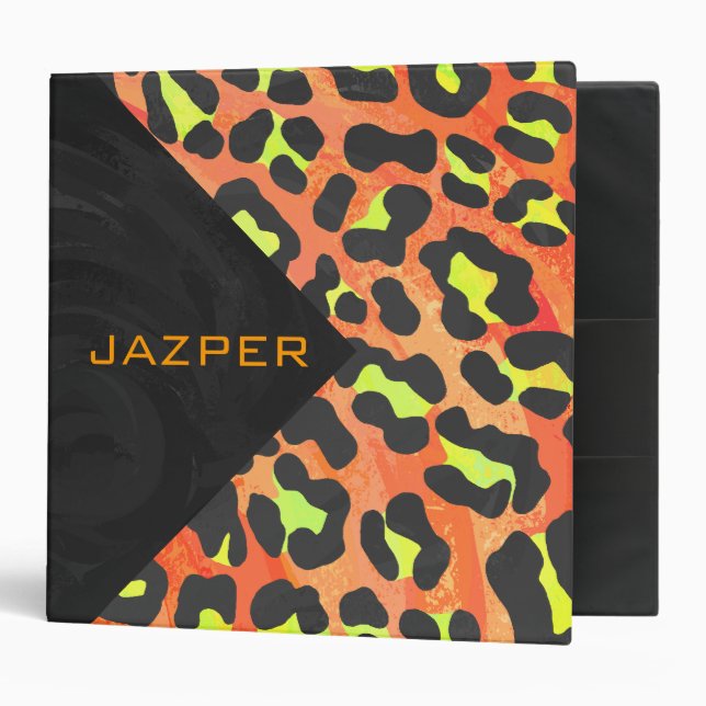 Leopard Orange and Yellow Monogram 3 Ring Binder (Front/Inside)