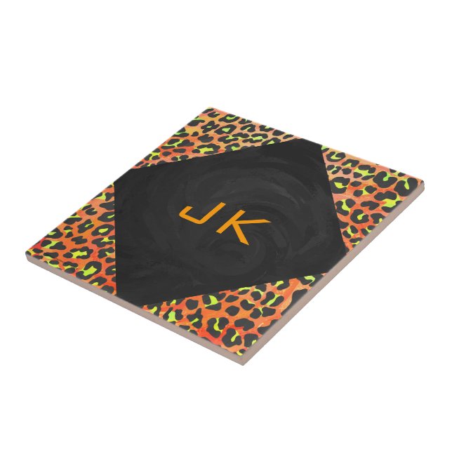Leopard Orange and Yellow Monogram Ceramic Tile (Side)