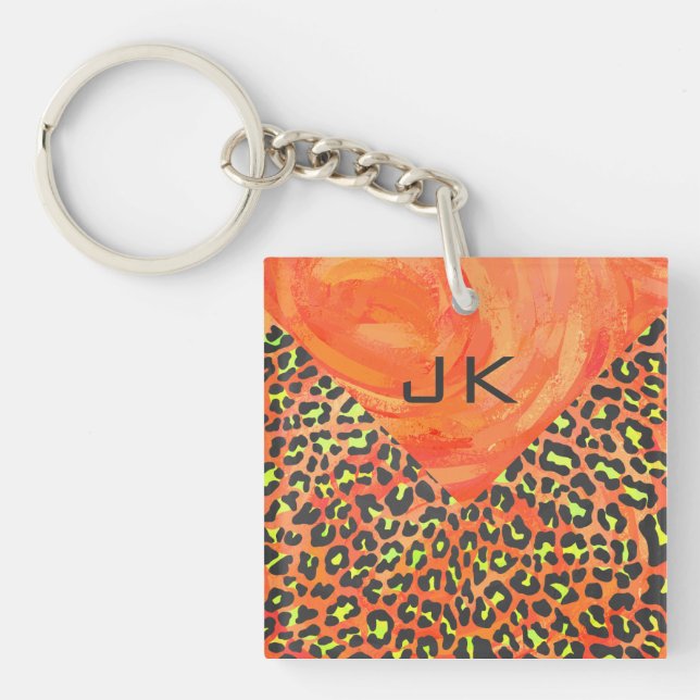Leopard Orange and Yellow Monogram Keychain (Front)