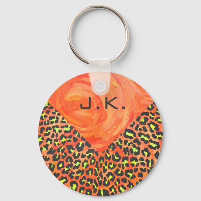 Leopard Orange and Yellow Monogram Keychain (Front)