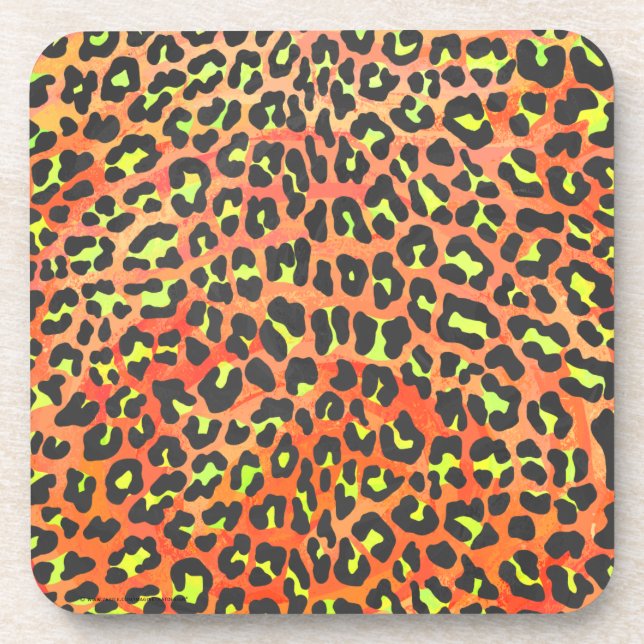 Leopard Orange and Yellow Print Beverage Coaster (Front)