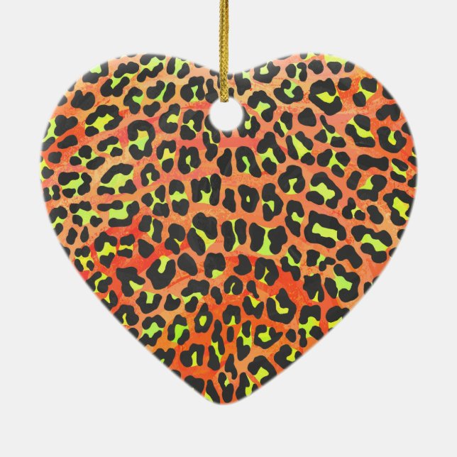 Leopard Orange and Yellow Print Ceramic Ornament (Back)