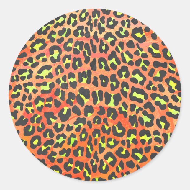 Leopard Orange and Yellow Print Classic Round Sticker (Front)