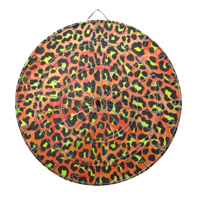 Leopard Orange and Yellow Print Dartboard With Darts (Front)