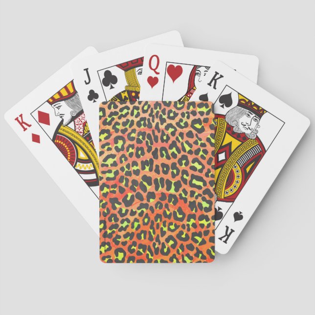 Leopard Orange and Yellow Print Poker Cards (Back)