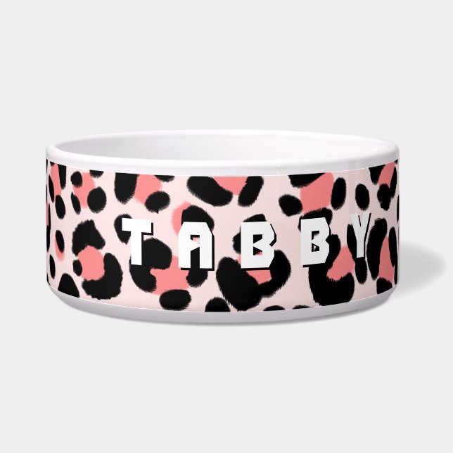 Leopard Orange Black Beige Personalized Bowl (Right)