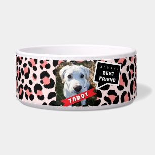 Leopard Orange Black Pet Photo Personalized Bowl
