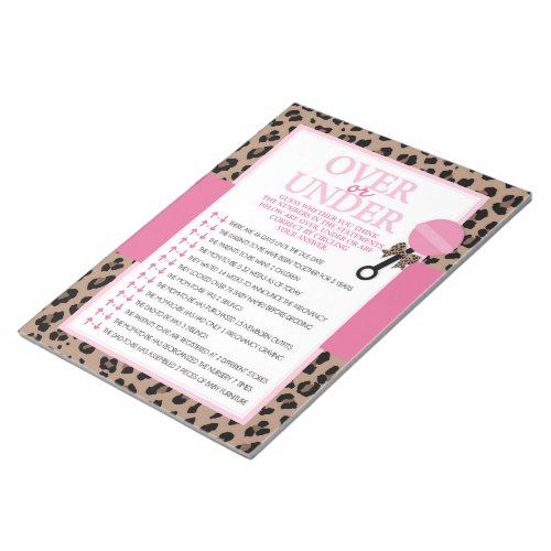 Leopard Over or Under Baby Shower Game Pack Notepad