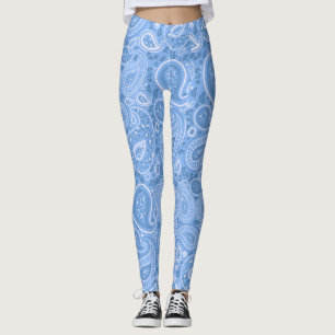 Leopard Paisley Seamless Pattern Blue elegant Yoga Leggings