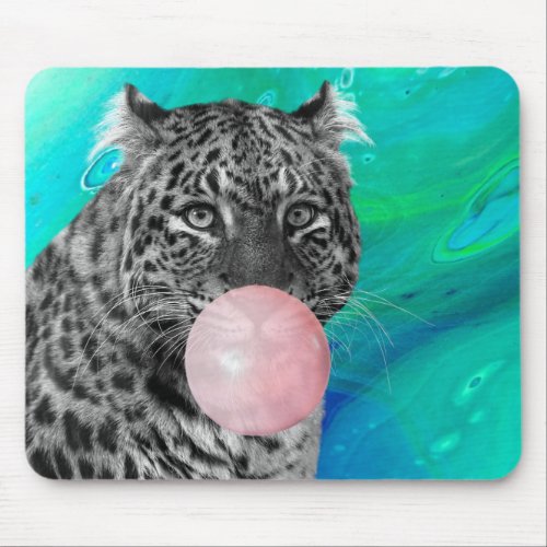 Leopard Panther Black White Pink Bubble Gum Blue Mouse Pad