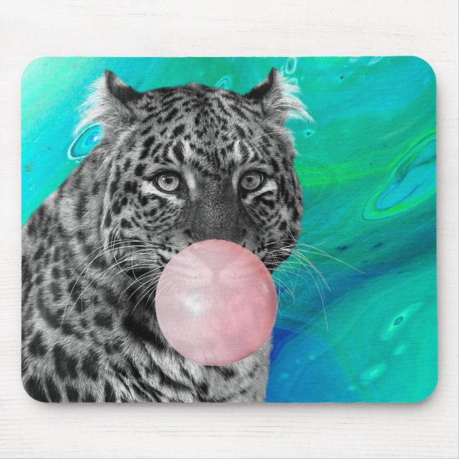 Leopard Panther Black White Pink Bubble Gum Blue Mouse Pad (Front)