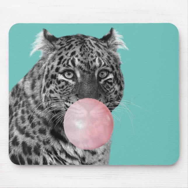 Leopard Panther Black White Pink Bubble Gum Blue Mouse Pad (Front)
