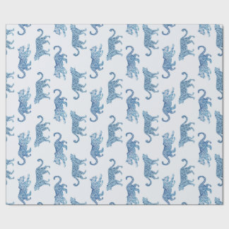 Leopard Parade in Blue and White Wrapping Paper