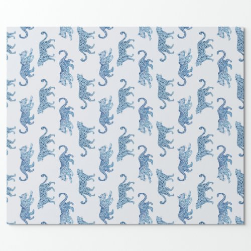 Leopard Parade in Blue and White Wrapping Paper