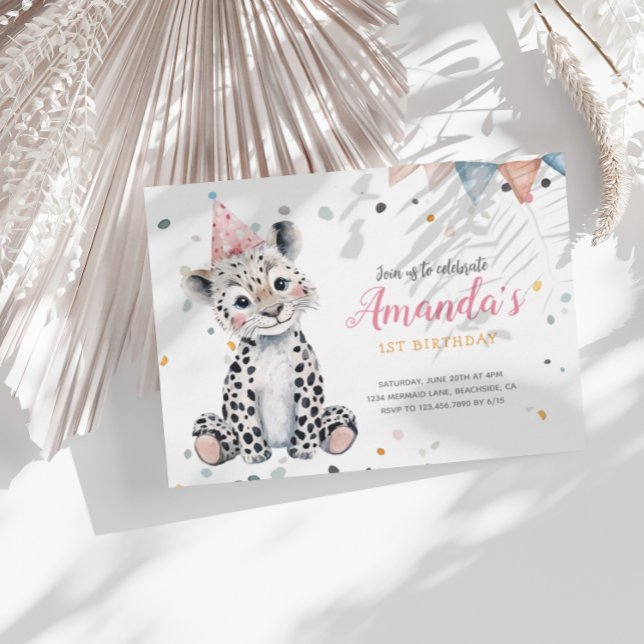 Leopard Party Animals Pink Birthday Invitation (Creator Uploaded)