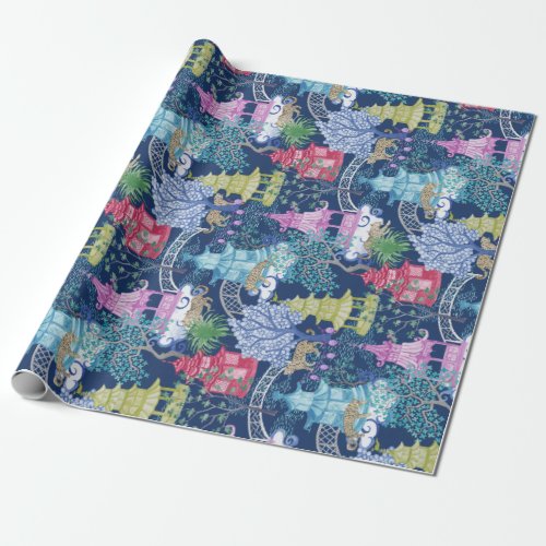 Leopard Party in the Pagoda Forest Dark Wrapping Paper