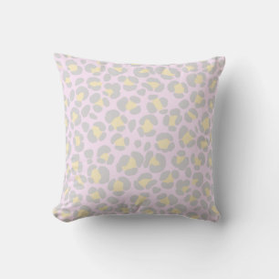 Leopard Pastel Grey Pink Yellow Throw Pillow