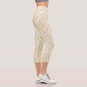 Leopard Pastel Grey Sage Yellow Capri Leggings