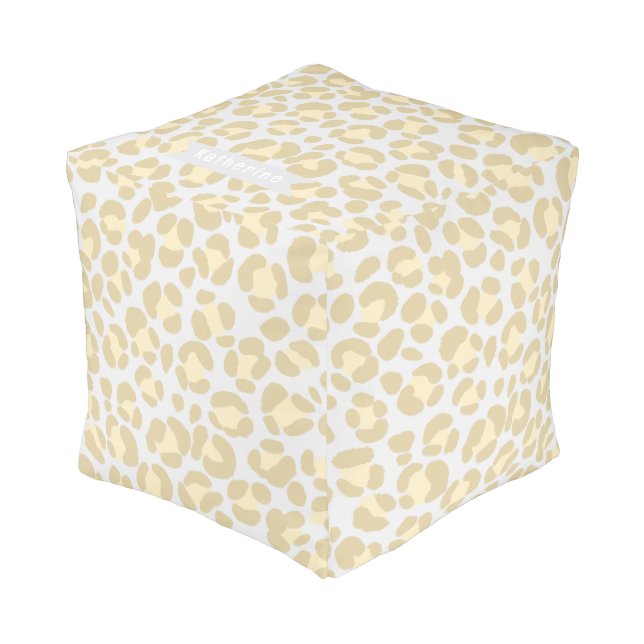 Leopard Pastel Grey Sage Yellow Pouf (Angled Front)