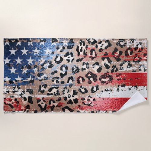  Leopard Patriotic Grunge American USA Flag AP27 Beach Towel