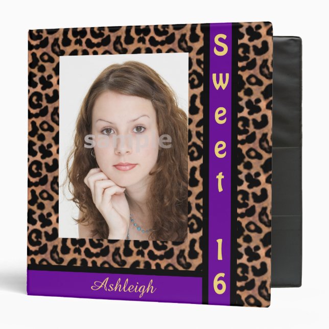 Leopard Patt Purple Stripe Sweet 16 Custom Photo Binder (Front/Inside)