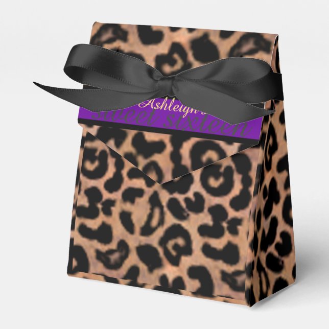 Leopard Patt Purple Stripe Sweet 16 Personalized Favor Boxes (Front Side)