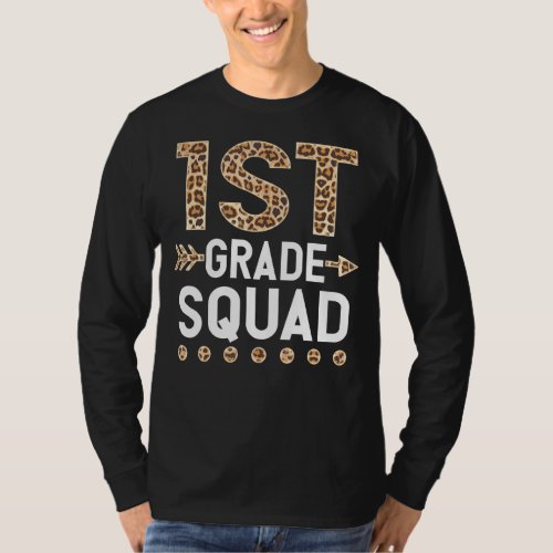 Leopard Pattern 1st Grade Squad Girl Boy Kids Stud T_Shirt