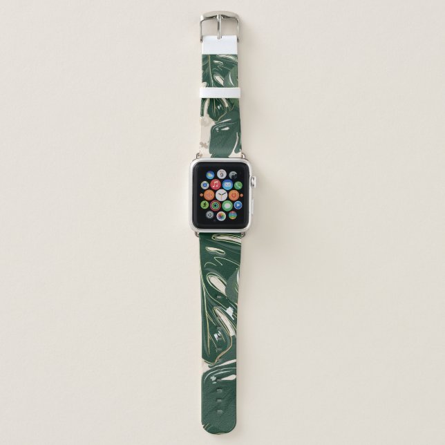 Leopard pattern, animal print seamless design gree apple watch band (Front)