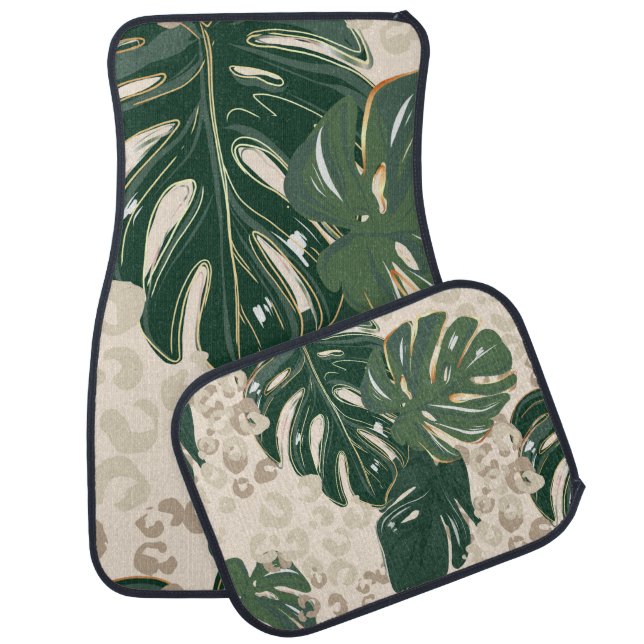 Leopard pattern, animal print seamless design gree car floor mat (Set)