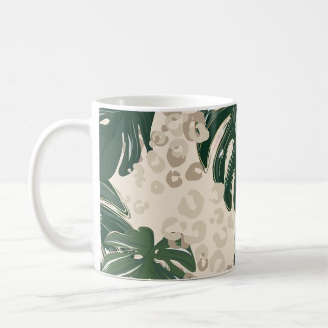 Leopard pattern, animal print seamless design gree coffee mug (Left)