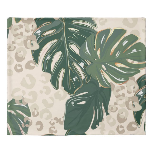 Leopard pattern, animal print seamless design gree duvet cover (Front)