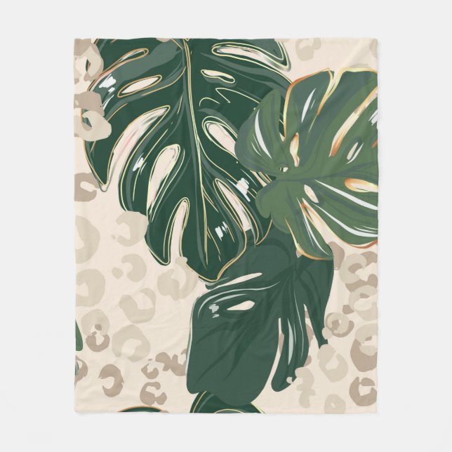 Leopard pattern, animal print seamless design gree fleece blanket (Front)