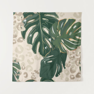 Leopard pattern, animal print seamless design gree tapestry