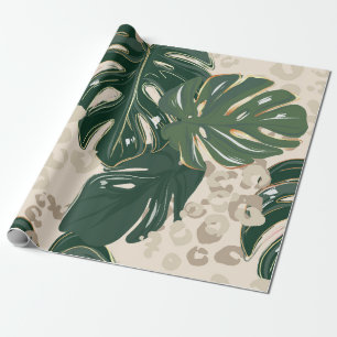Leopard pattern, animal print seamless design gree wrapping paper