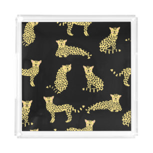Leopard Pattern: Black Background Cheetah Acrylic Tray