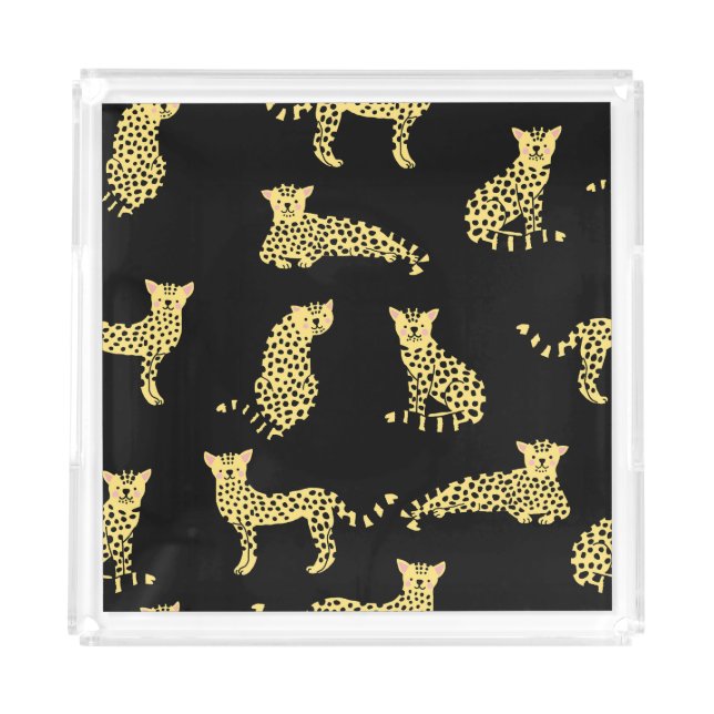 Leopard Pattern: Black Background Cheetah Acrylic Tray (Front)