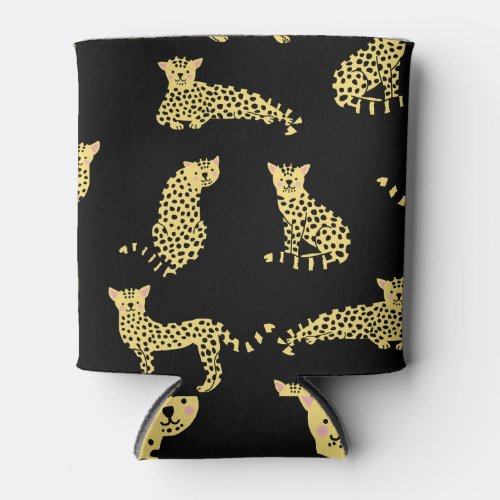 Leopard Pattern Black Background Cheetah Can Cooler