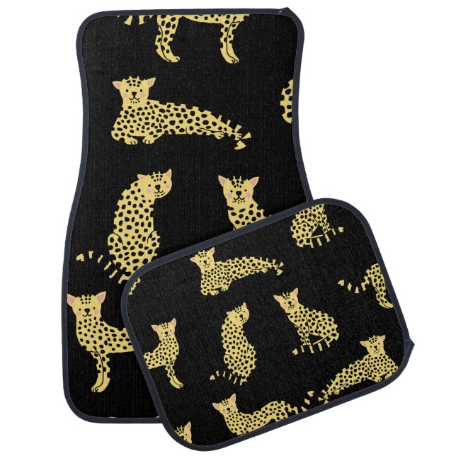 Leopard Pattern: Black Background Cheetah Car Floor Mat (Set)