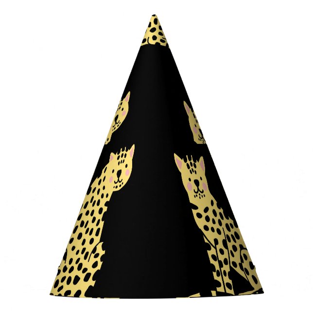 Leopard Pattern: Black Background Cheetah Party Hat (Front)