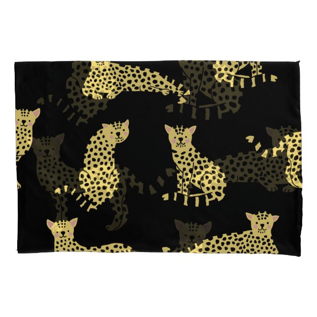 Leopard Pattern: Black Background Cheetah Pillow Case (Front)