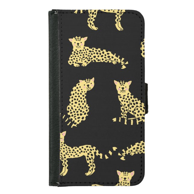 Leopard Pattern: Black Background Cheetah Samsung Galaxy Wallet Case (Front)