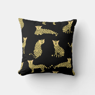 Leopard Pattern: Black Background Cheetah Throw Pillow