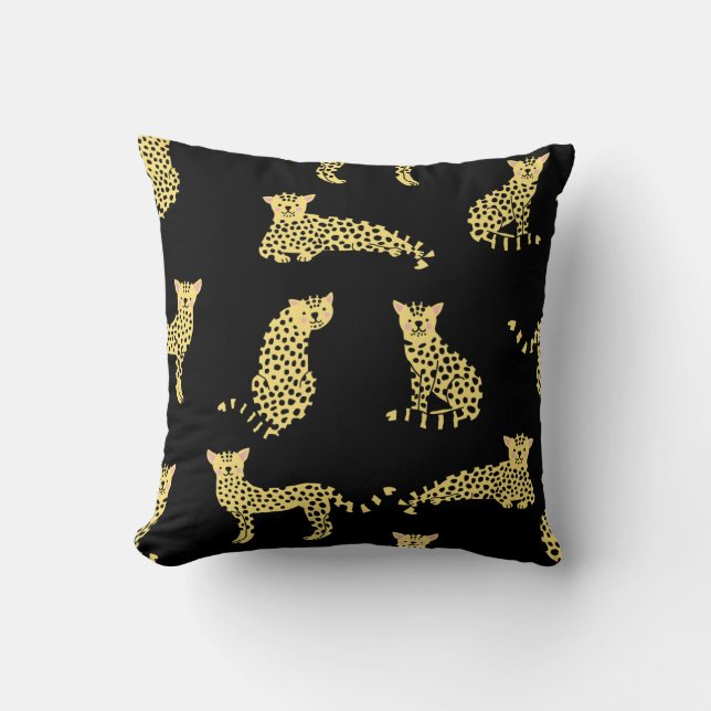 Leopard Pattern: Black Background Cheetah Throw Pillow (Front)