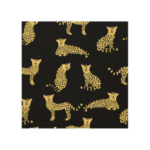 Leopard Pattern: Black Background Cheetah Wood Wall Art